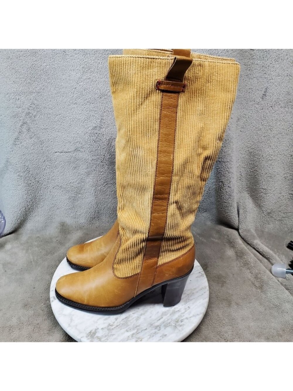 Tommy Hilfiger Shoes Womens Size 7 Brown Leather Knee-High Corduroy Boots *Read*